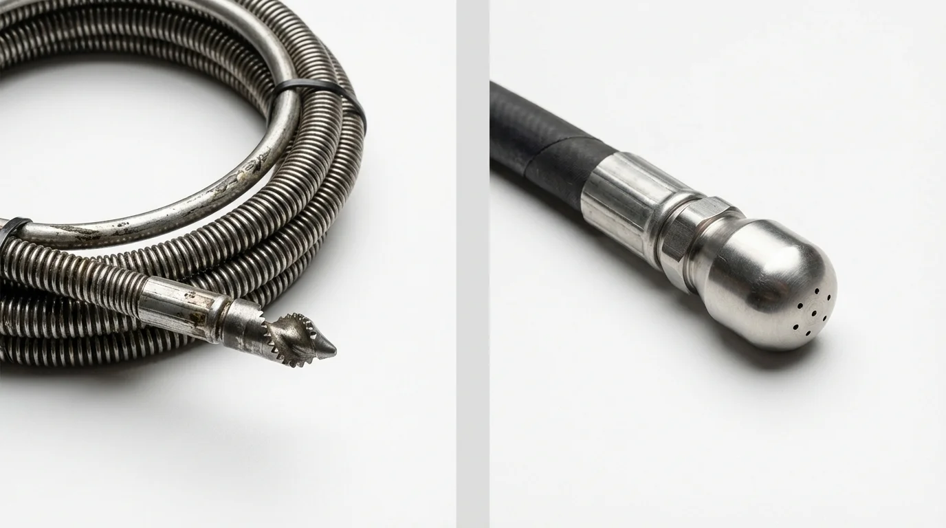 Drain snake cable and hydro jetting nozzle used for drain cleaning in Meridian, OK