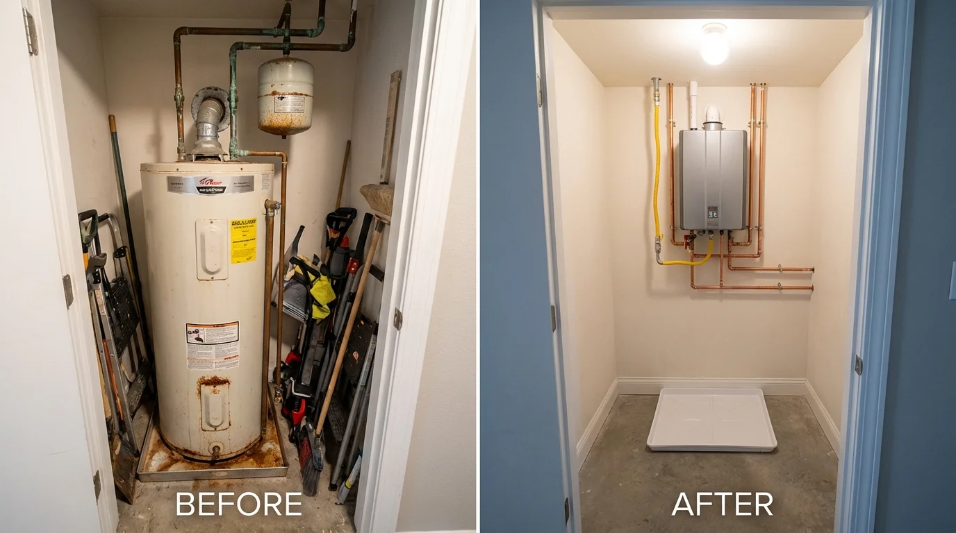 Tank water heater versus wall-mounted tankless unit comparison for Meridian, OK homeowners