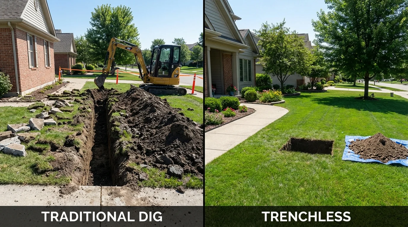 Trenchless sewer repair with minimal yard damage versus traditional excavation in Meridian, OK